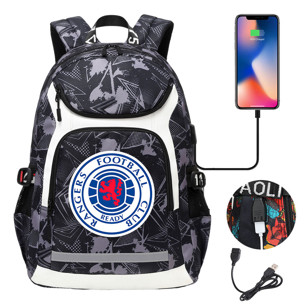 Rangers Football Club USB Charging Backpack School Notebook Travel Bags