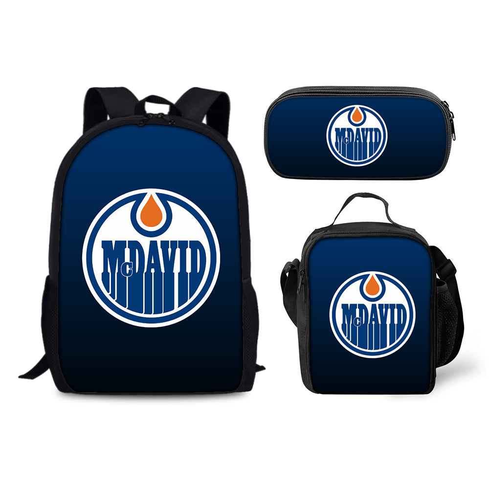 Edmonton Oilers Hockey League Backpack Schoolbag Lunch Bag Pencil Bag for Kids Students 3PCS