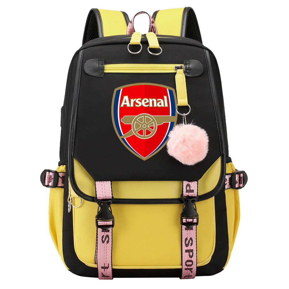 Arsenal Football Club Waterproof Backpack School Notebook Travel Bags USB Charging