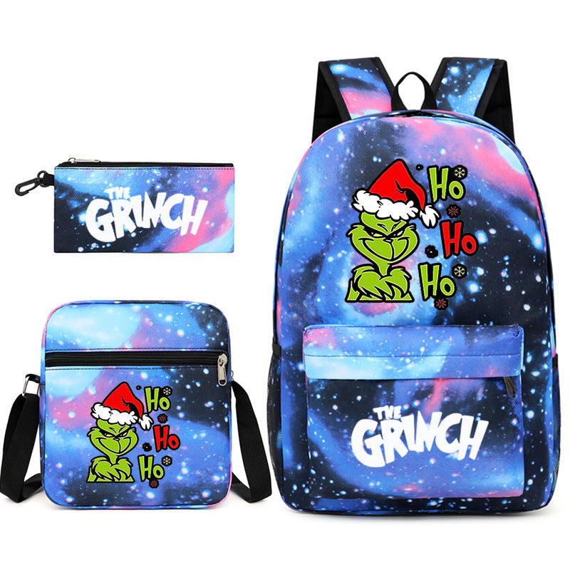 The Grinch Printed Schoolbag Backpack Shoulder Bag Pencil Bag 3pcs set for Kids Students