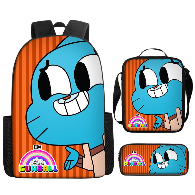 The Amazing World of Gumball Full Printed Backpack Schoolbag Travel Notebook Bag Lunch Bag Pencil Bag for Kids Students 3PCS