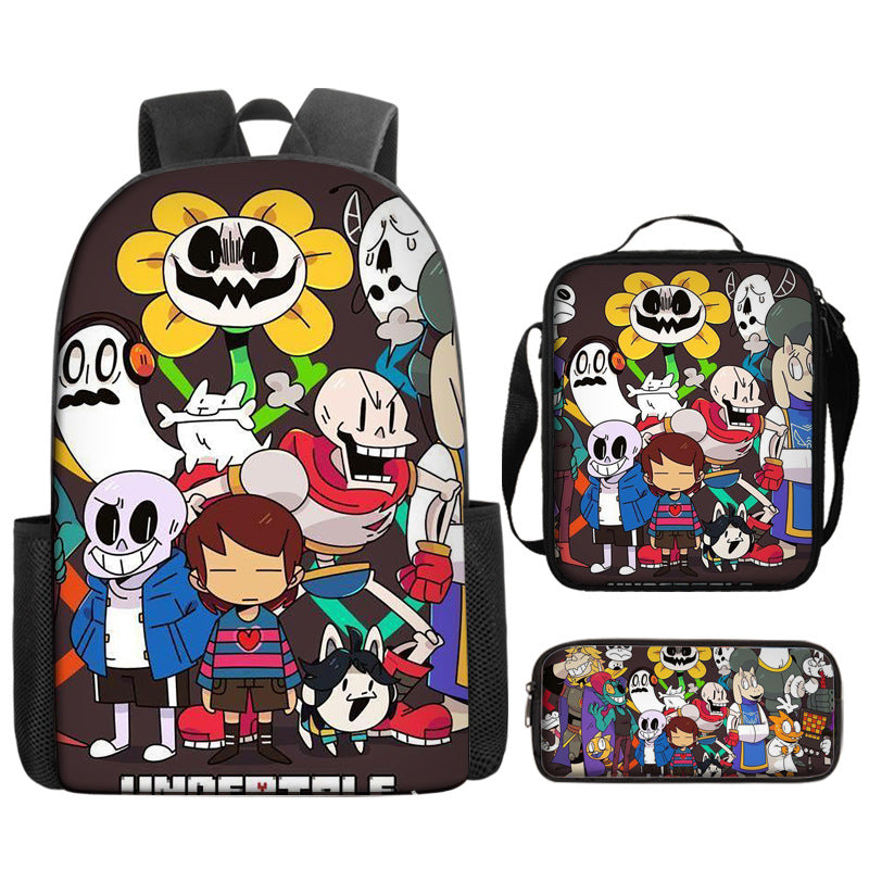 Undertale Full Printed Backpack Schoolbag Travel Notebook Bag Lunch Bag Pencil Bag for Kids Students 3PCS
