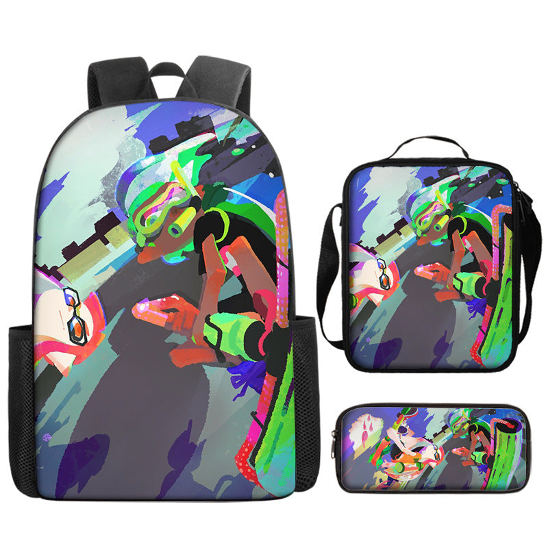 Splatoon Full Printed Backpack Schoolbag Travel Notebook Bag Lunch Bag Pencil Bag for Kids Students 3PCS