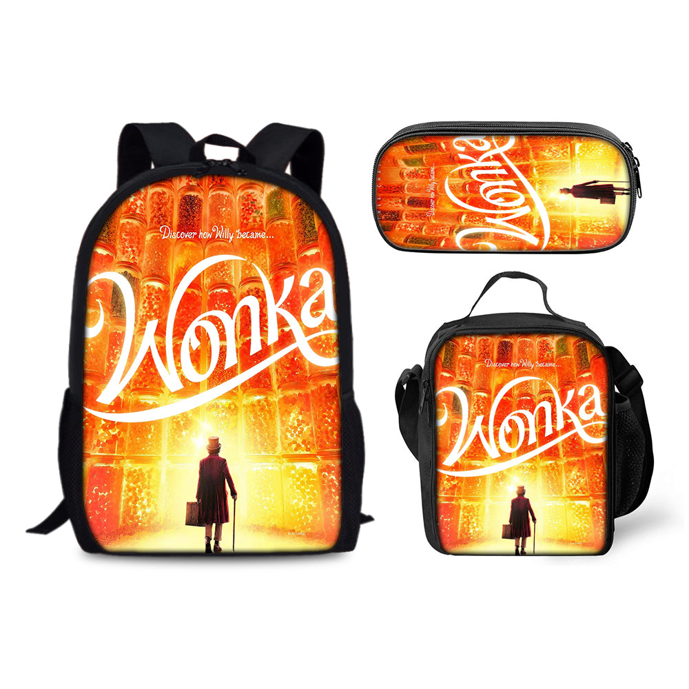 Wonka Backpack Schoolbag Lunch Bag Pencil Bag for Kids Students 3PCS