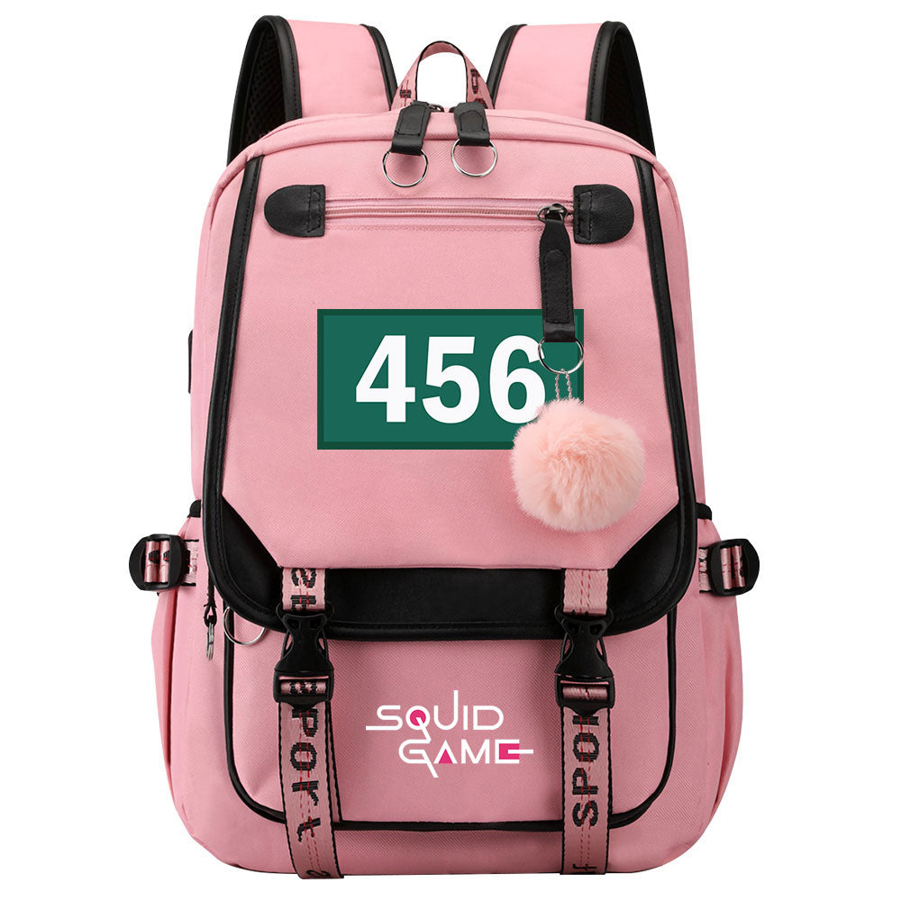 Squid Game Waterproof Backpack School Notebook Travel Bags USB Charging