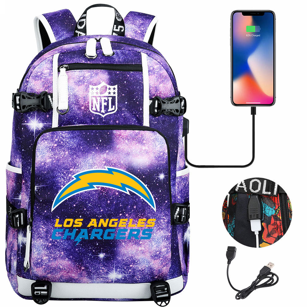 Los Angeles Chargers Football Team USB Charging Backpack School Notebook Travel Bags