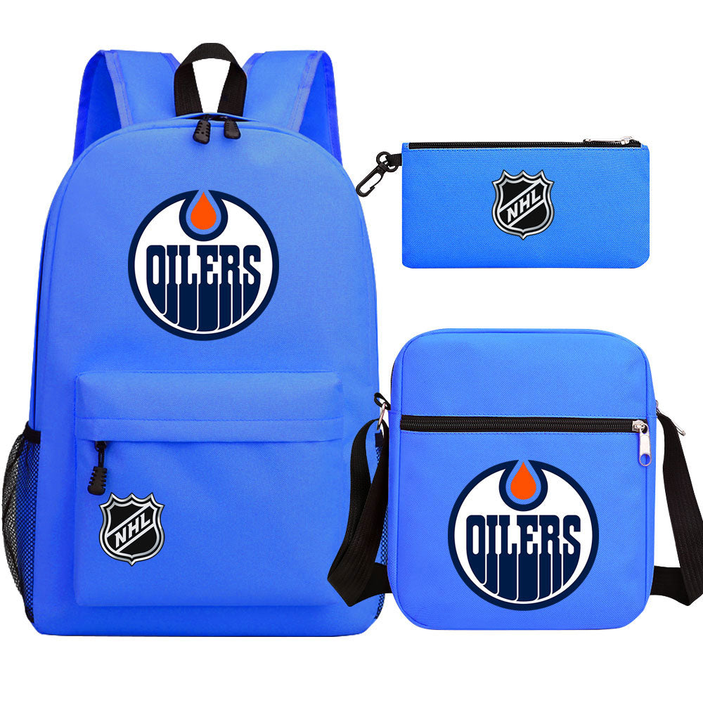 Edmonton Oilers Hockey League Printed Schoolbag Backpack Shoulder Bag Pencil Bag 3pcs set for Kids Students