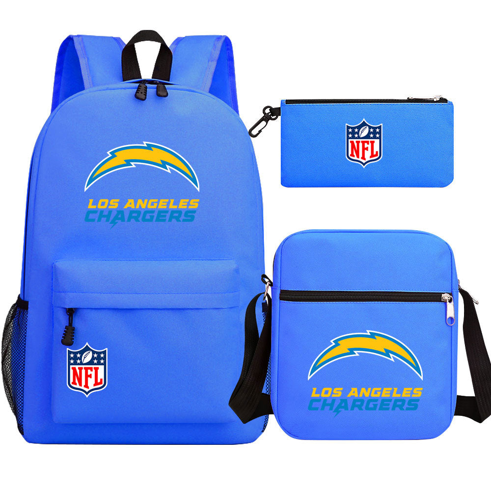 Los Angeles Chargers Football Team Printed Schoolbag Backpack Shoulder Bag Pencil Bag 3pcs set for Kids Students