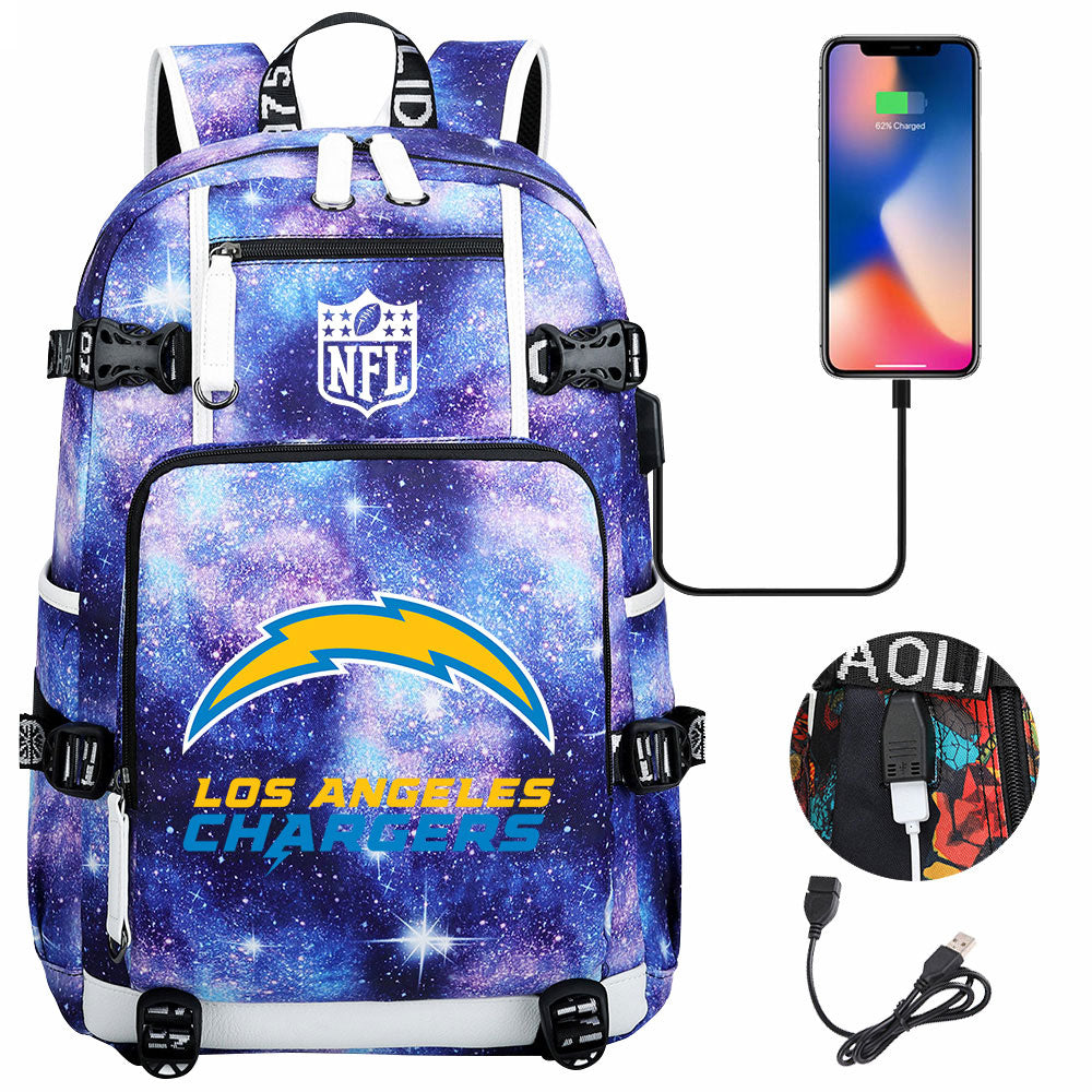 Los Angeles Chargers Football Team USB Charging Backpack School Notebook Travel Bags