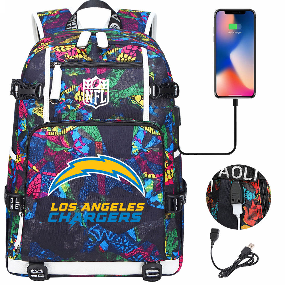 Los Angeles Chargers Football Team USB Charging Backpack School Notebook Travel Bags