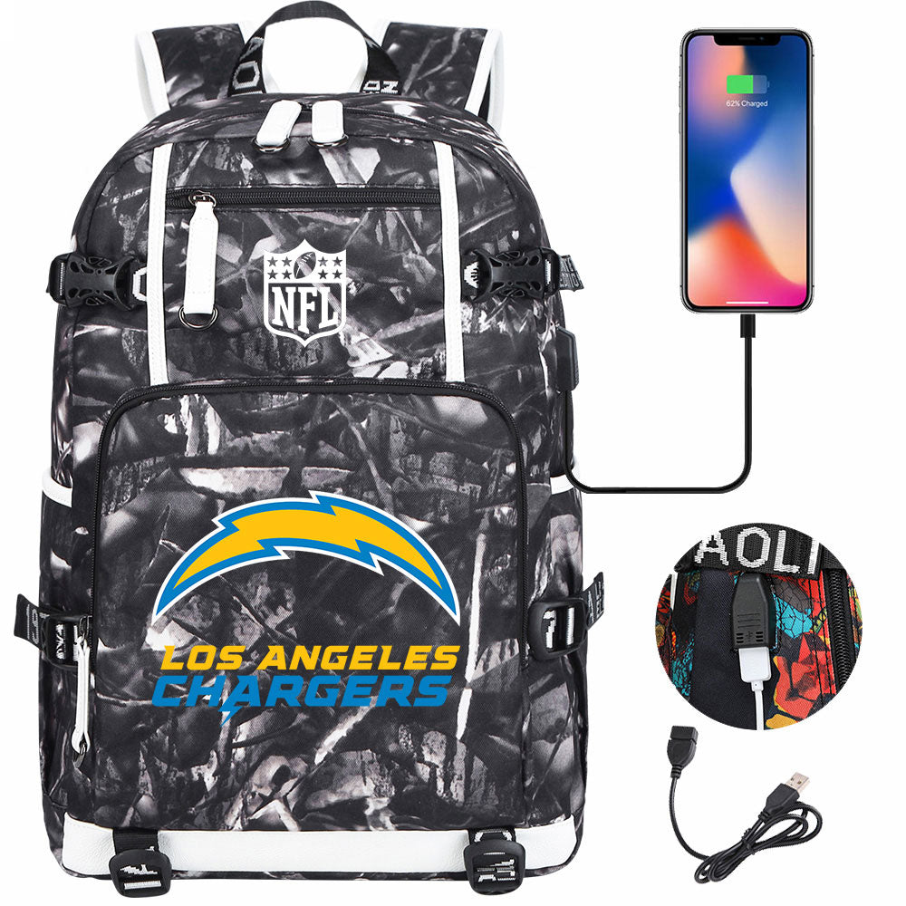 Los Angeles Chargers Football Team USB Charging Backpack School Notebook Travel Bags