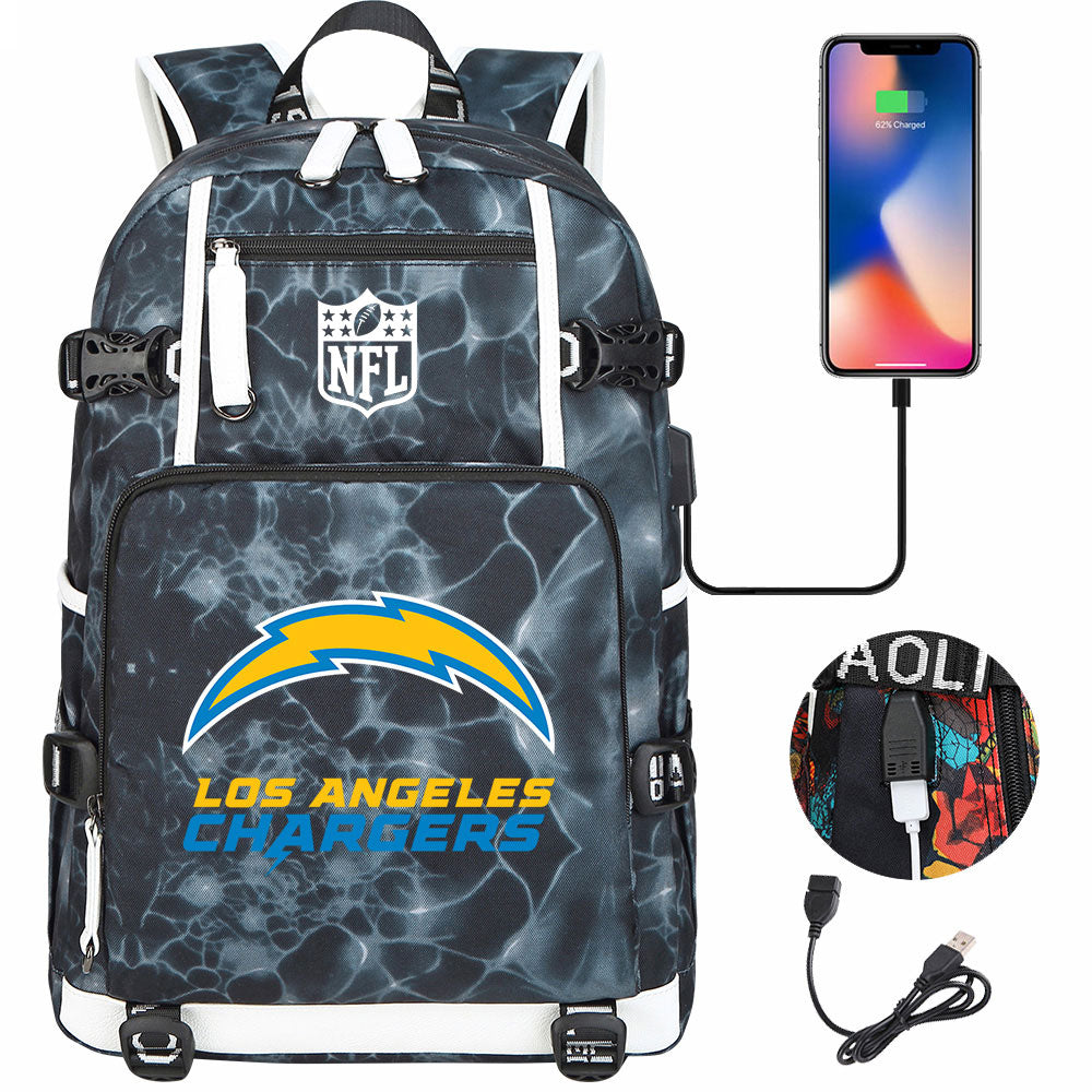 Los Angeles Chargers Football Team USB Charging Backpack School Notebook Travel Bags