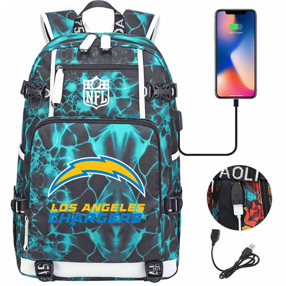 Los Angeles Chargers Football Team USB Charging Backpack School Notebook Travel Bags