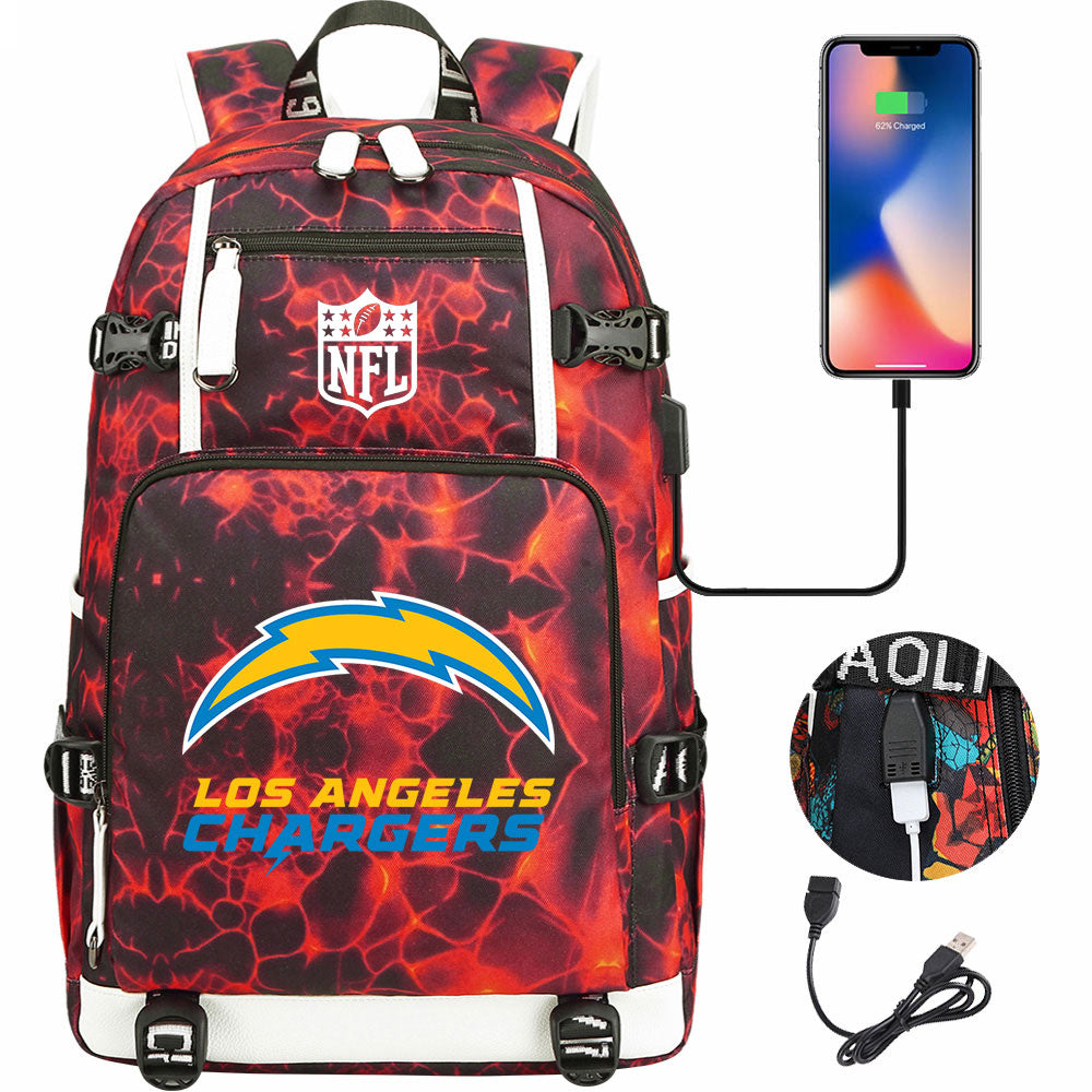 Los Angeles Chargers Football Team USB Charging Backpack School Notebook Travel Bags