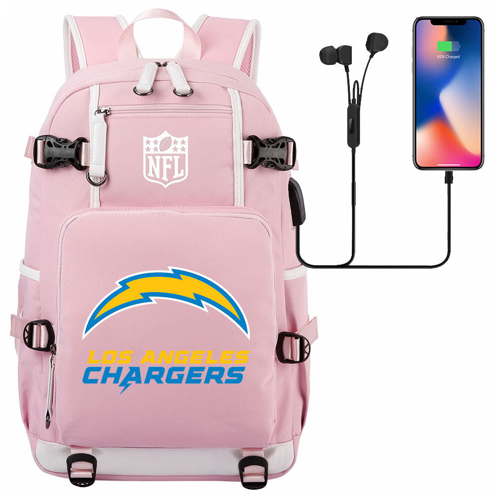 Los Angeles Chargers Football Team USB Charging Backpack School Notebook Travel Bags