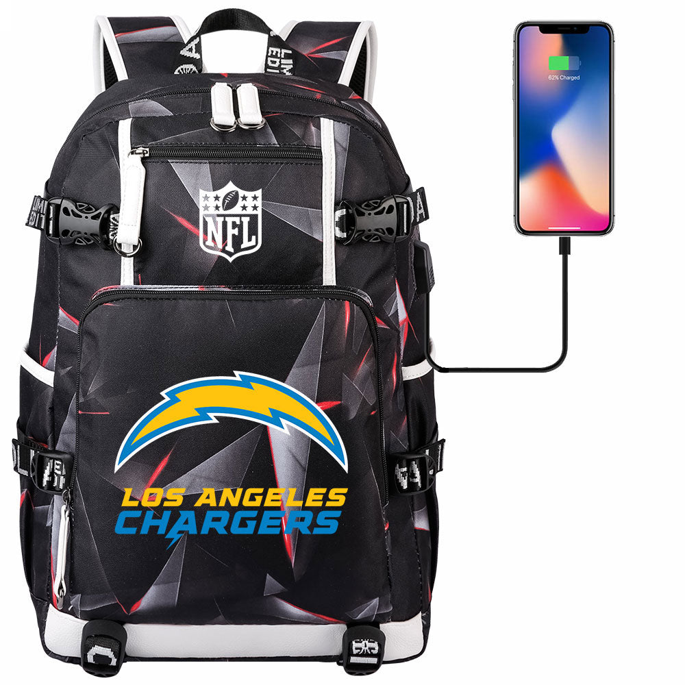 Los Angeles Chargers Football Team USB Charging Backpack School Notebook Travel Bags