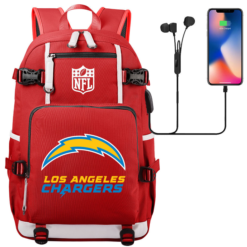 Los Angeles Chargers Football Team USB Charging Backpack School Notebook Travel Bags