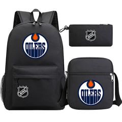 Edmonton Oilers Hockey League Printed Schoolbag Backpack Shoulder Bag Pencil Bag 3pcs set for Kids Students