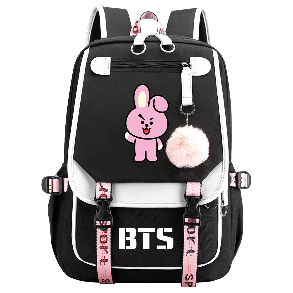 BTS Cooky Waterproof Backpack School Notebook Travel Bag USB Charging