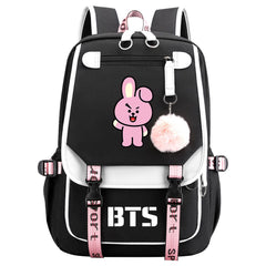 BTS Cooky Waterproof Backpack School Notebook Travel Bag USB Charging