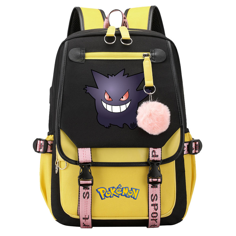 Pokemon Gengar Waterproof Backpack School Notebook Travel Bags USB Charging