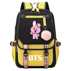 BTS Cooky Waterproof Backpack School Notebook Travel Bag USB Charging