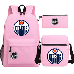 Edmonton Oilers Hockey League Printed Schoolbag Backpack Shoulder Bag Pencil Bag 3pcs set for Kids Students