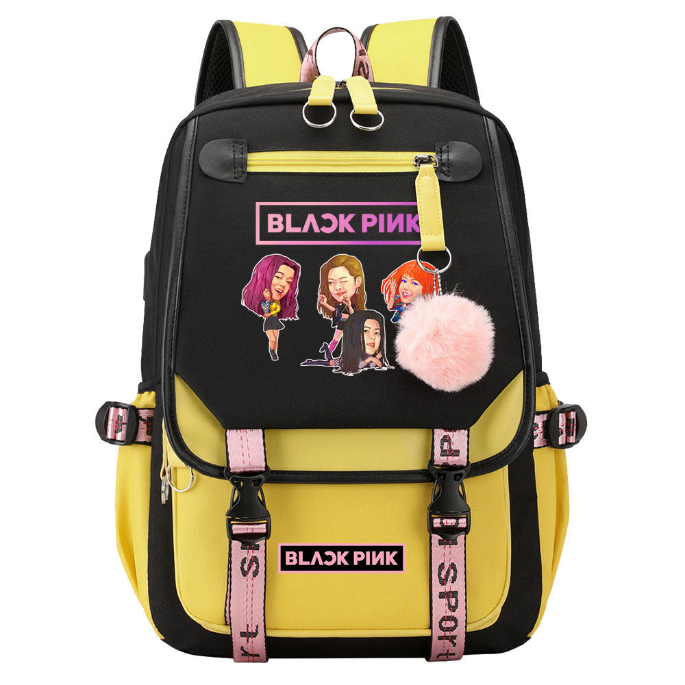 Kpop Blackpink Waterproof Backpack School Notebook Travel Bag USB Charging