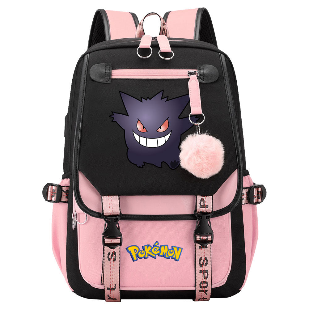 Pokemon Gengar Waterproof Backpack School Notebook Travel Bags USB Charging