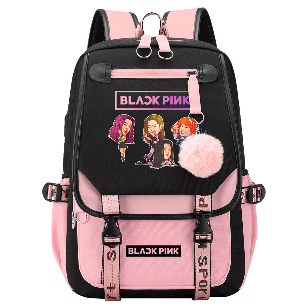 Kpop Blackpink Waterproof Backpack School Notebook Travel Bag USB Charging