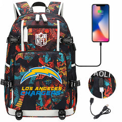 Los Angeles Chargers Football Team USB Charging Backpack School Notebook Travel Bags