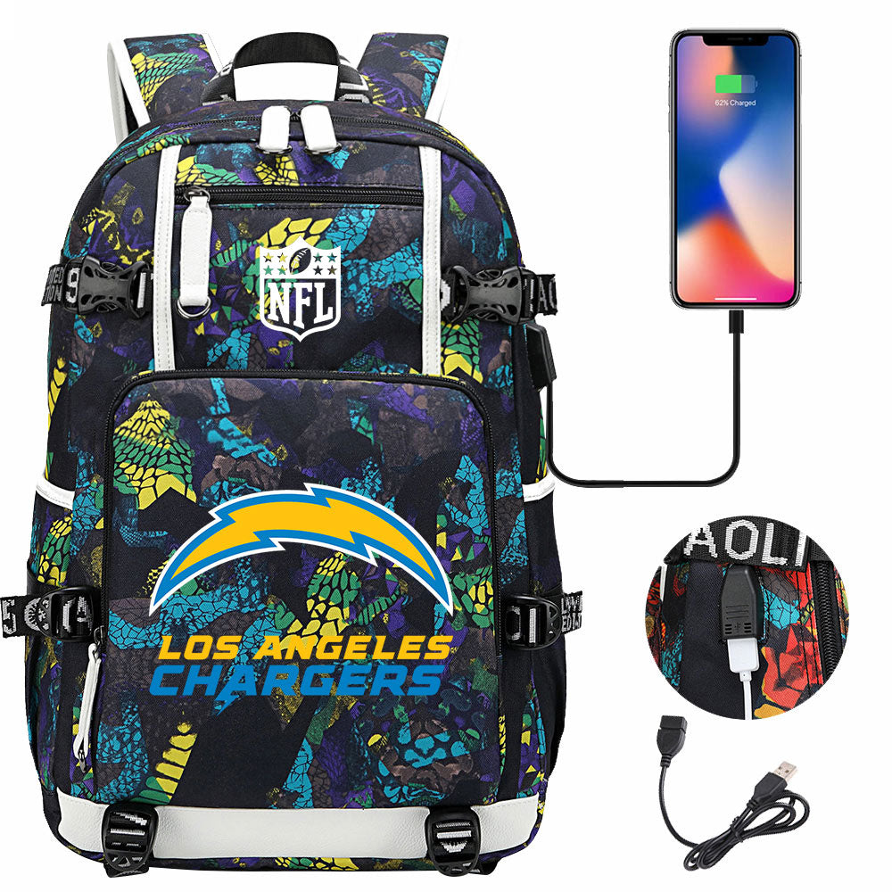 Los Angeles Chargers Football Team USB Charging Backpack School Notebook Travel Bags