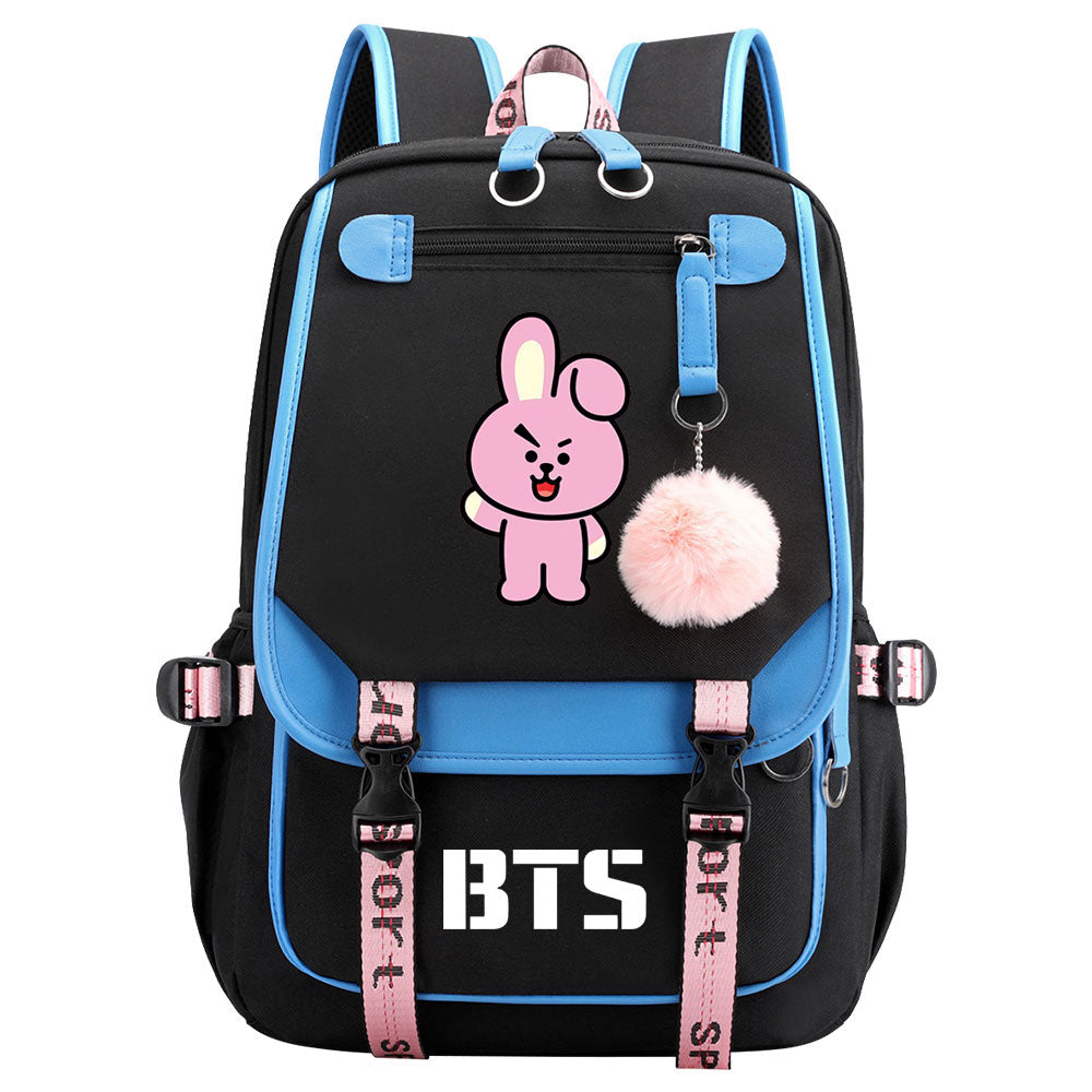 BTS Cooky Waterproof Backpack School Notebook Travel Bag USB Charging