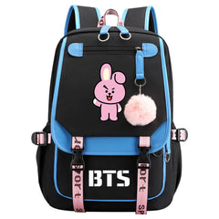 BTS Cooky Waterproof Backpack School Notebook Travel Bag USB Charging