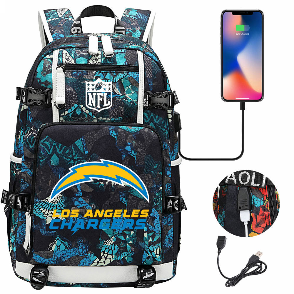 Los Angeles Chargers Football Team USB Charging Backpack School Notebook Travel Bags