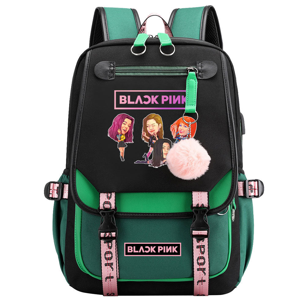 Kpop Blackpink Waterproof Backpack School Notebook Travel Bag USB Charging