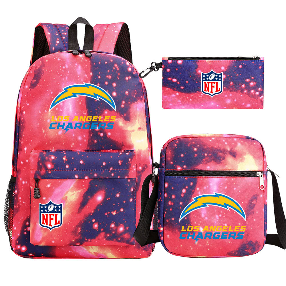 Los Angeles Chargers Football Team Printed Schoolbag Backpack Shoulder Bag Pencil Bag 3pcs set for Kids Students