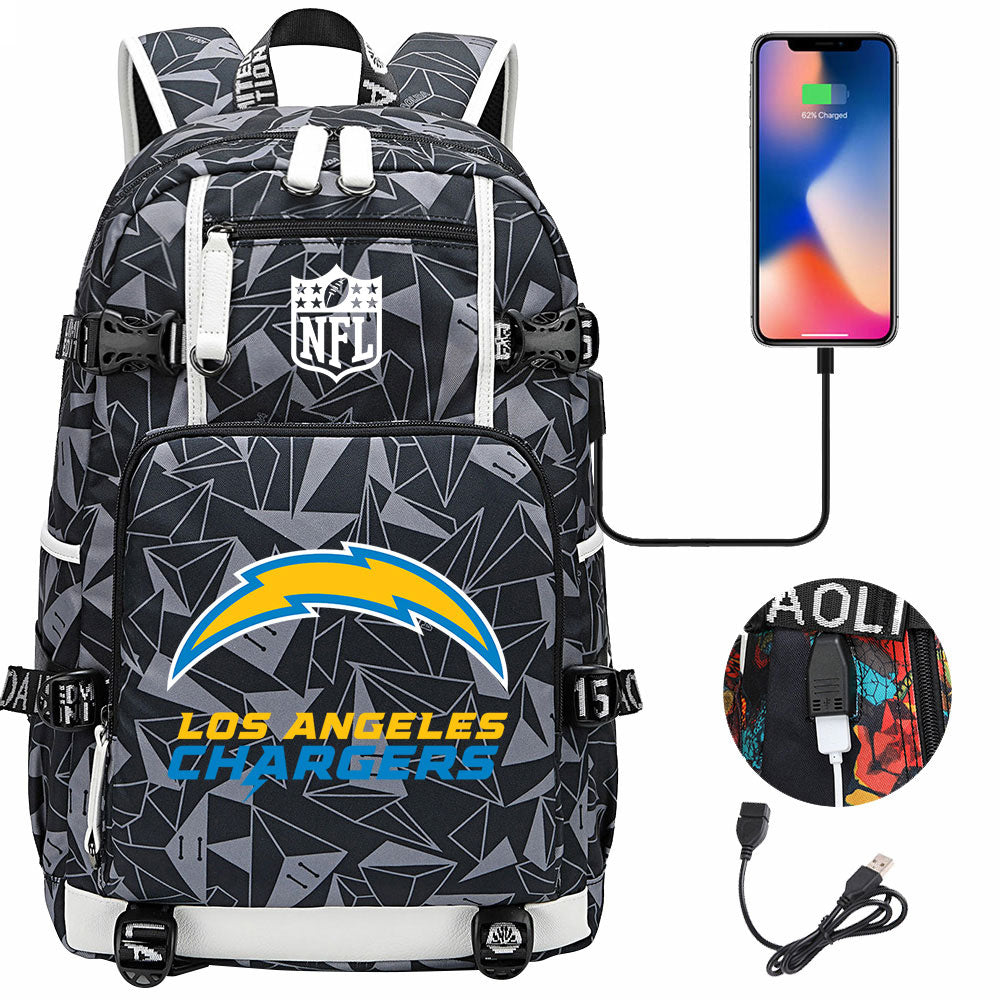 Los Angeles Chargers Football Team USB Charging Backpack School Notebook Travel Bags