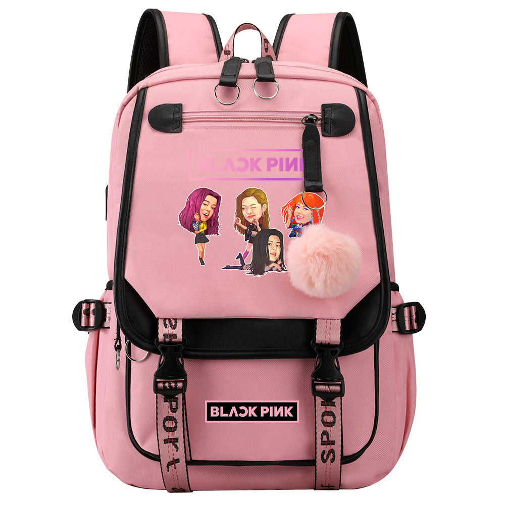 Kpop Blackpink Waterproof Backpack School Notebook Travel Bag USB Charging