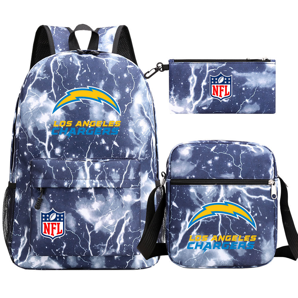 Los Angeles Chargers Football Team Printed Schoolbag Backpack Shoulder Bag Pencil Bag 3pcs set for Kids Students