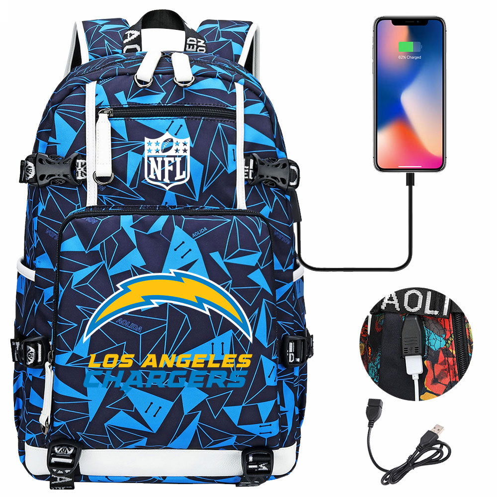 Los Angeles Chargers Football Team USB Charging Backpack School Notebook Travel Bags