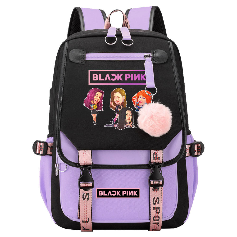 Kpop Blackpink Waterproof Backpack School Notebook Travel Bag USB Charging