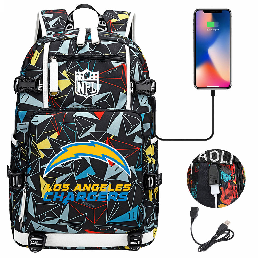 Los Angeles Chargers Football Team USB Charging Backpack School Notebook Travel Bags