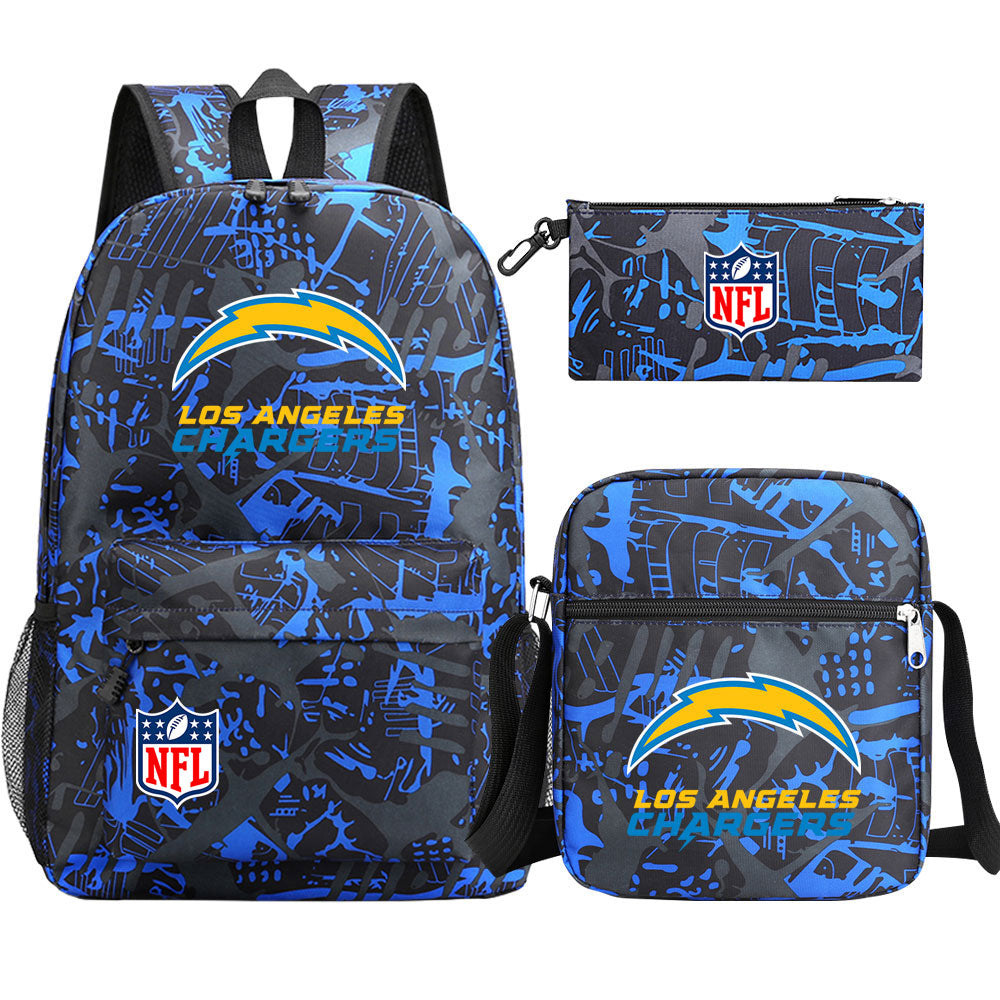 Los Angeles Chargers Football Team Printed Schoolbag Backpack Shoulder Bag Pencil Bag 3pcs set for Kids Students