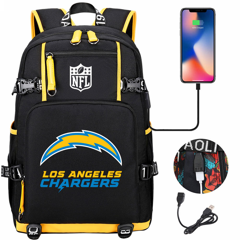 Los Angeles Chargers Football Team USB Charging Backpack School Notebook Travel Bags