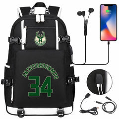 Milwaukee Basketball Bucks USB Charging Backpack School Notebook Travel Bags