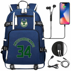 Milwaukee Basketball Bucks USB Charging Backpack School Notebook Travel Bags