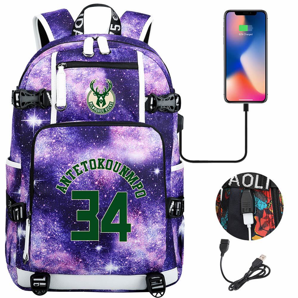 Milwaukee Basketball Bucks USB Charging Backpack School Notebook Travel Bags