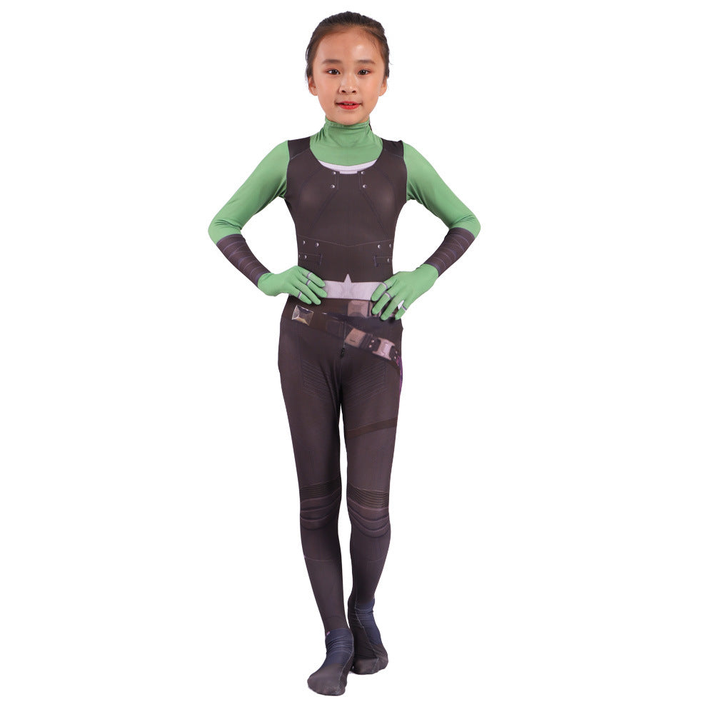 Guardians of the Galaxy Gamora Jumpsuit Halloween Cosplay Costume for Kids Adults