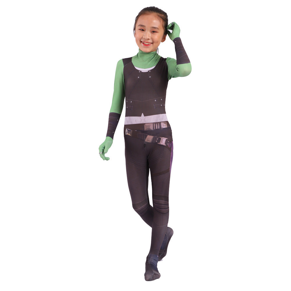 Guardians of the Galaxy Gamora Jumpsuit Halloween Cosplay Costume for Kids Adults